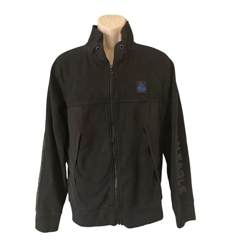 American Eagle Men’s Black Zip-Up Jacket Size Medium